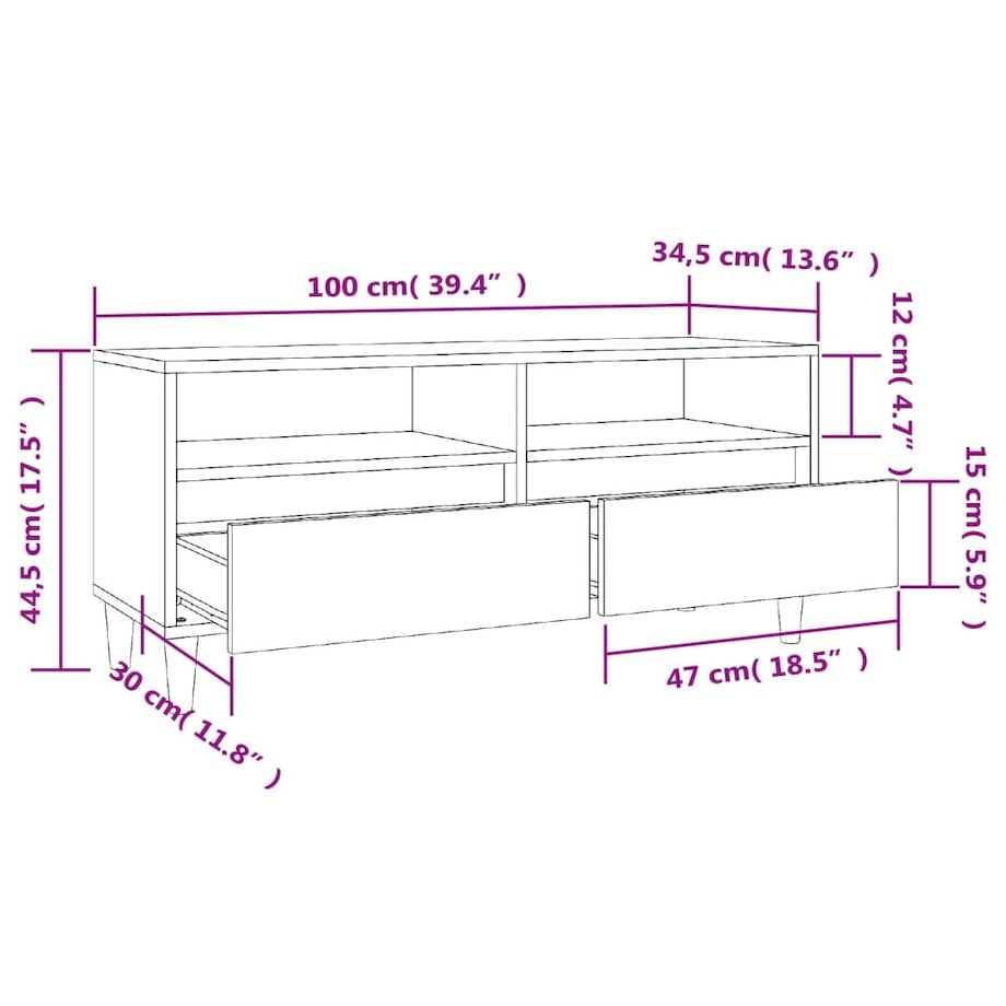 vidaXL Szafka pod TV, czarna, 100x34,5x44,5cm, materiał drewnopochodny