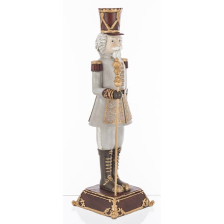 Figurka - Dziadek do Orzechów 42x13x13 cm beżowo-brązowy mundur, w ręku buława