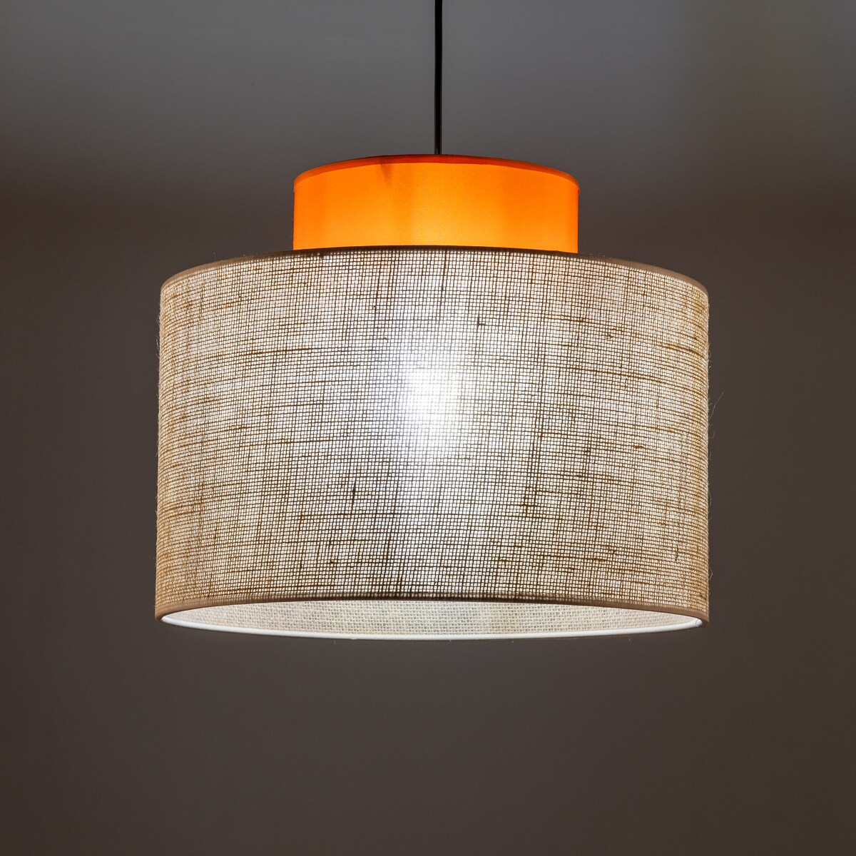 Lampa wisząca TK Lighting DUO JUTA ORANGE 3227, E27, regulowana wysokość, czarno-pomarańczowa, juta, 38 cm
