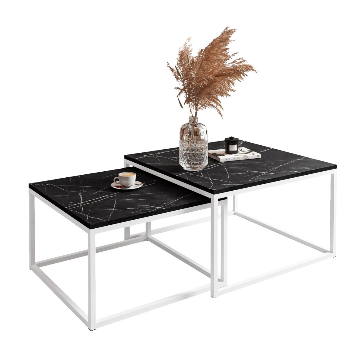 Stolik kawowy ława YOSHI 2w1 biały grigia pietra czarna 36/42 cm