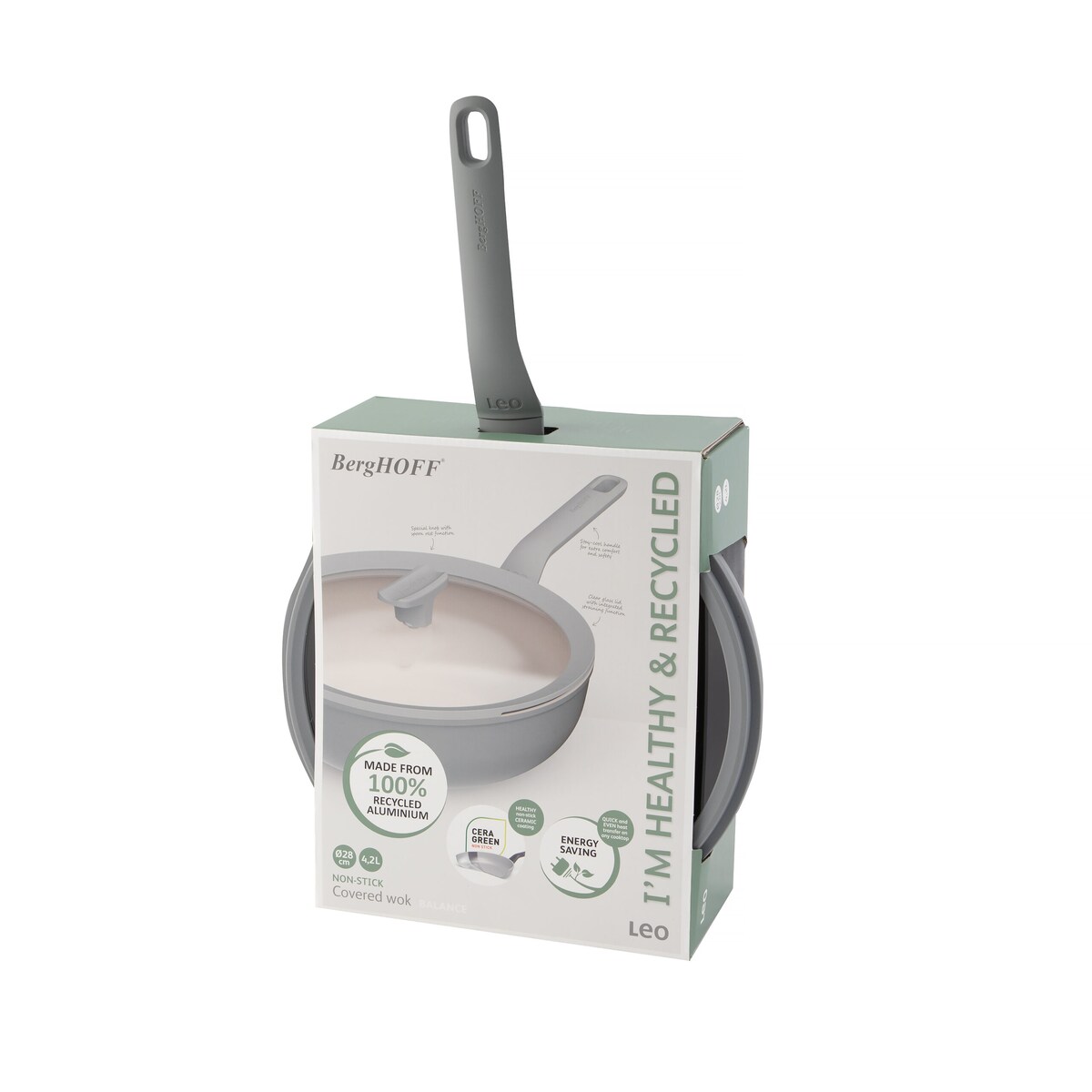 Patelnia wok z pokrywą Balance Eco Grey 28 cm, 4,2 L