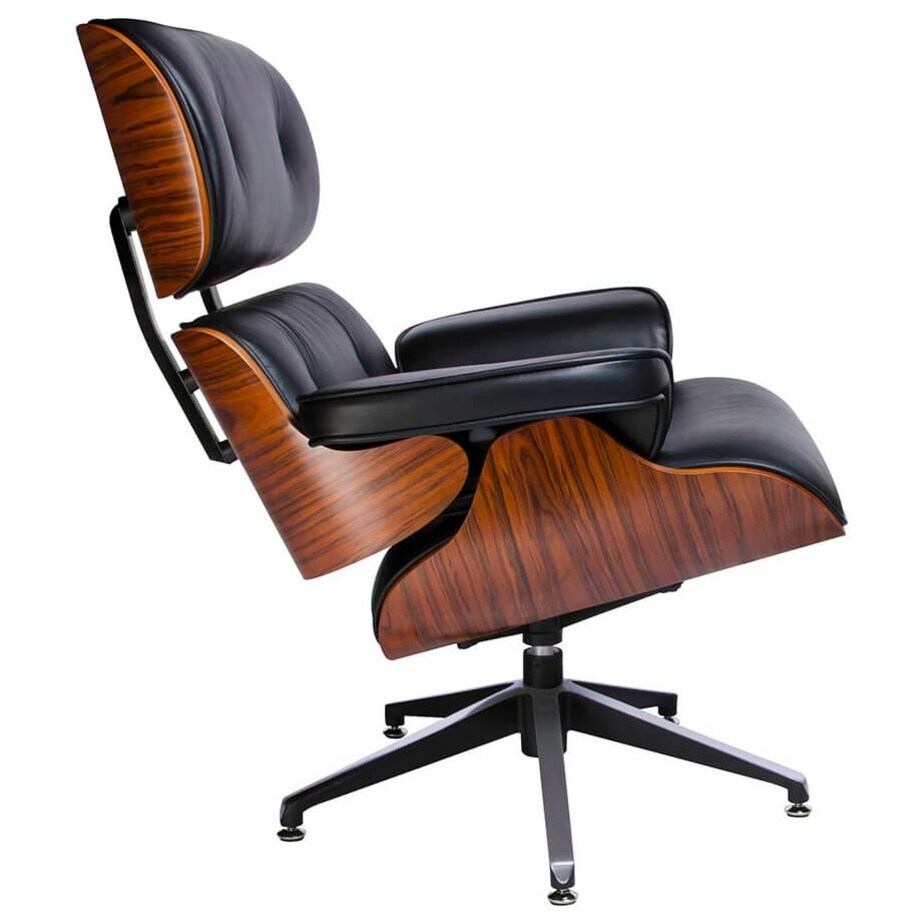 Regulowany fotel Lounge do salonu czarny z podnóżkiem, King Home