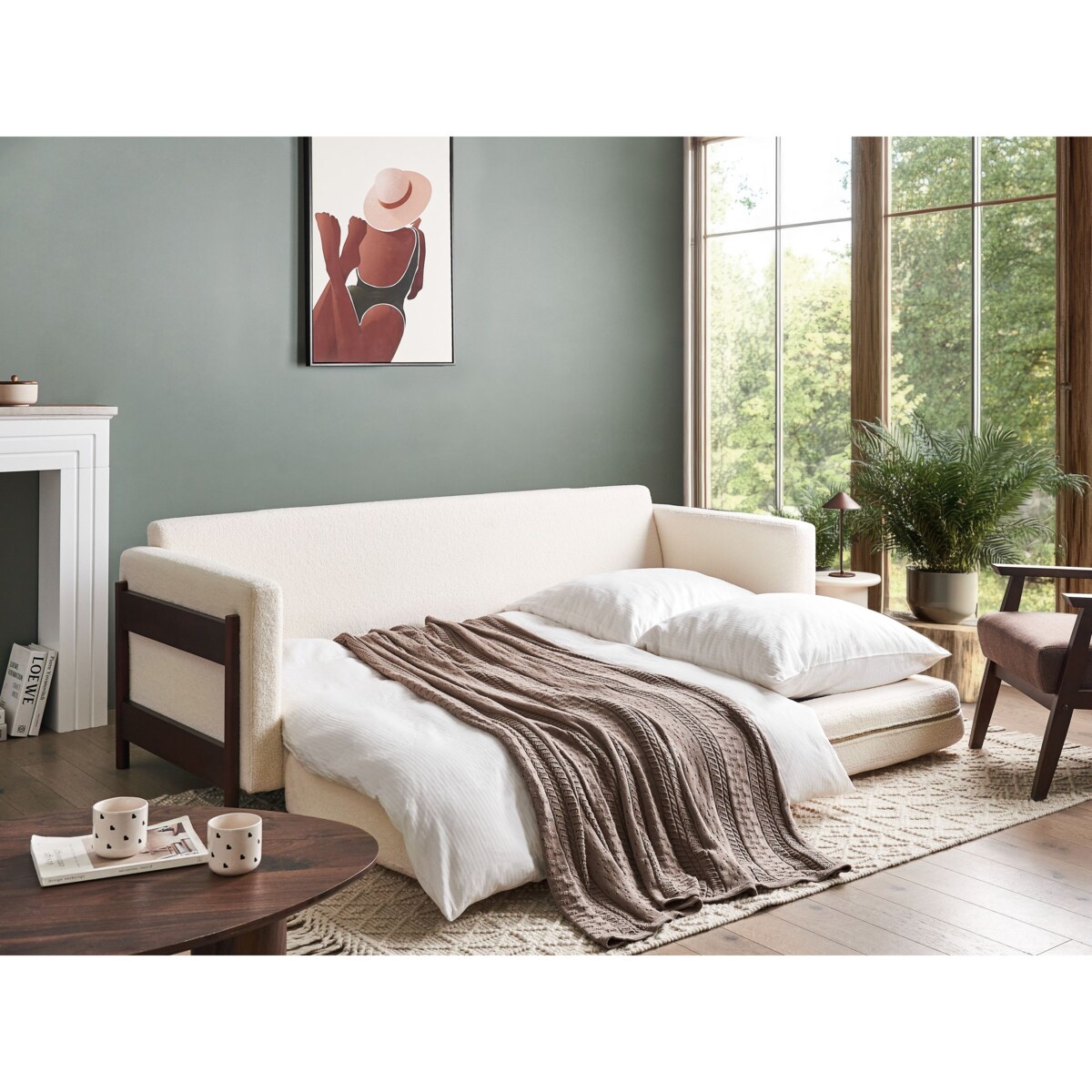 Sofa rozkładana boucle biała ORSA