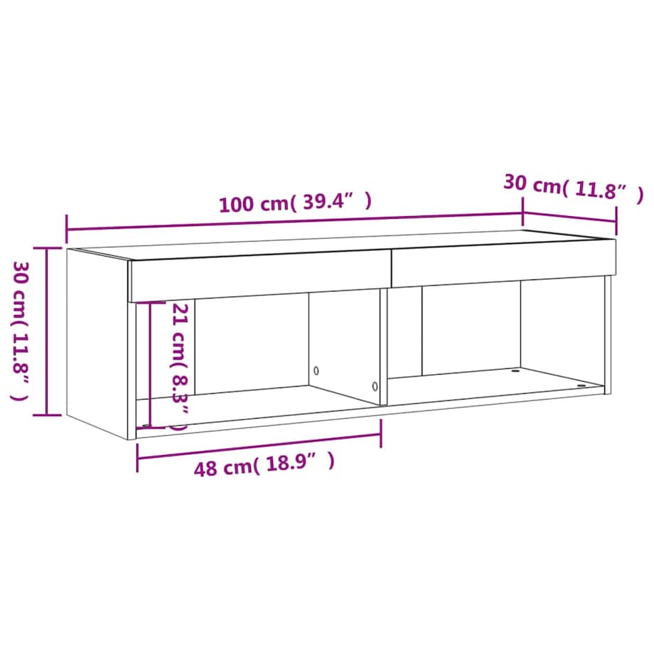 vidaXL Szafka pod TV z oświetleniem LED, dąb sonoma, 100x30x30 cm