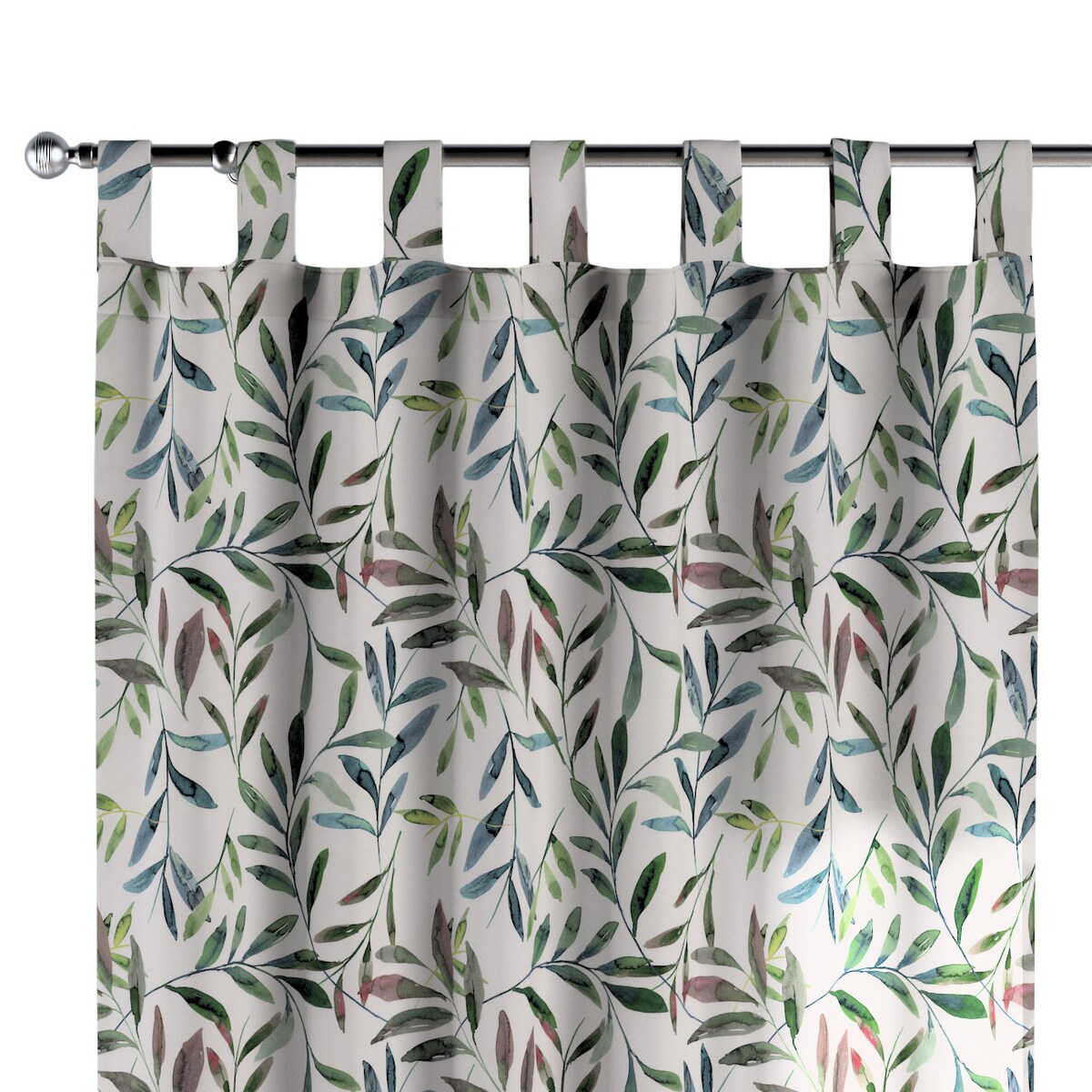 Zasłona na szelkach 1 szt. 130x245 zielone gałązki na białym tle