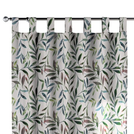 Zasłona na szelkach 1 szt. 130x245 zielone gałązki na białym tle