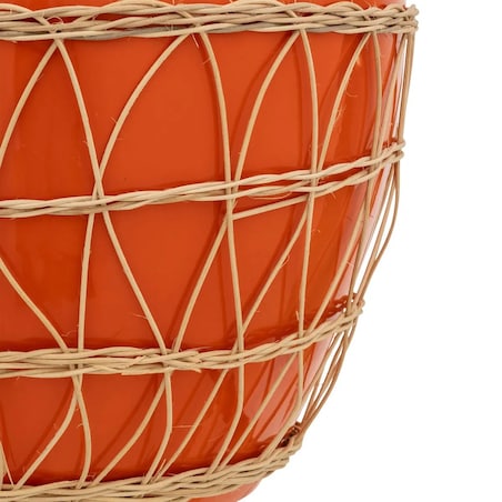 Wazon z dolomitu pomarańczowy z rattanem 33,5 cm