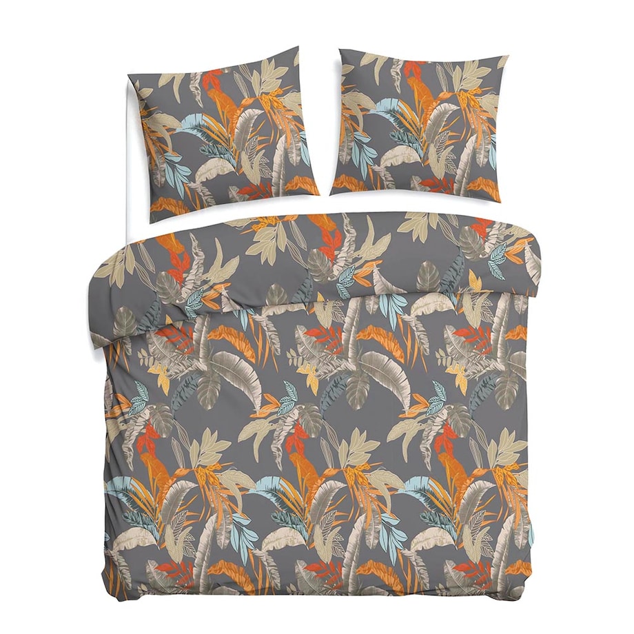 Pościel satyna bawełniana 160x200 Tropenza tropikalne liście na szarym tle, Satynlove