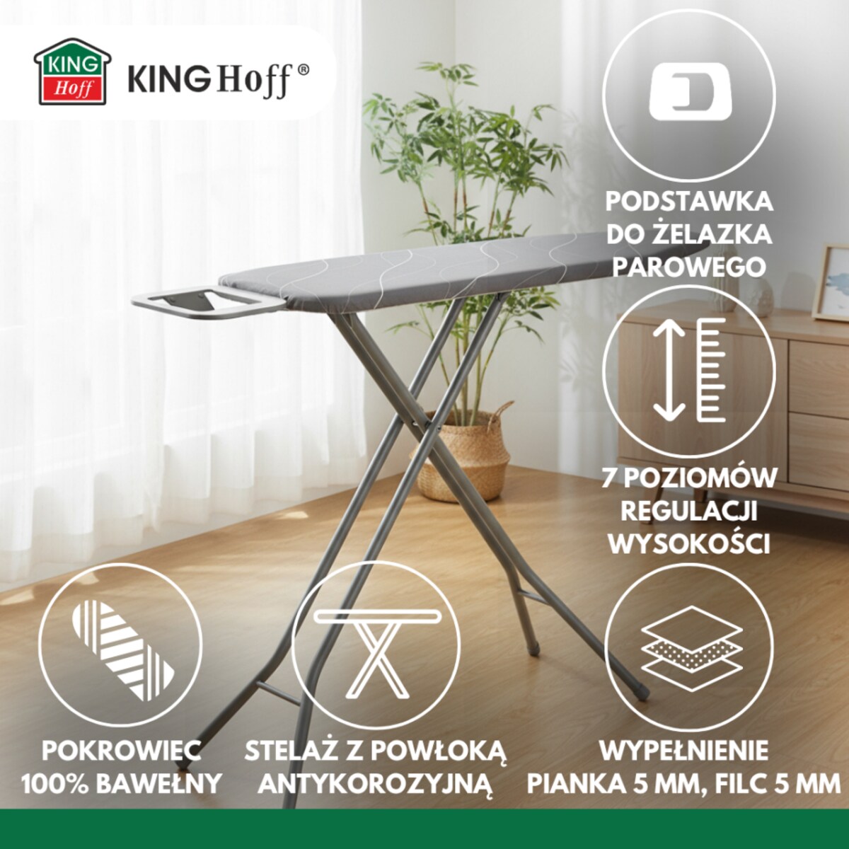 Deska do prasowania z podstawką, 7 poziomów, KINGHOFF