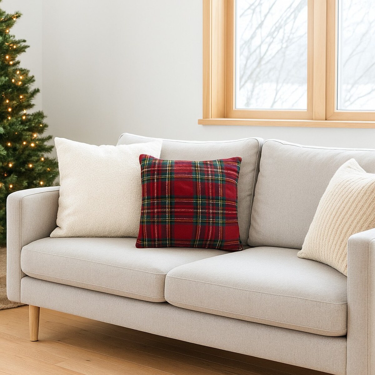Poduszka świąteczna KLAUS w szkocką kratę, 45 × 45 cm