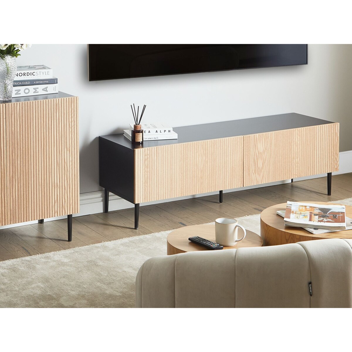 Szafka RTV BLYTHE Drewno Brązowy/ czarny