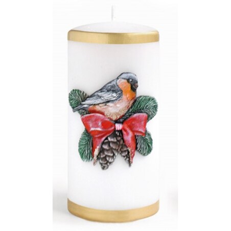 Świeca ZIMOWY PTASZEK walec mały 7x10cm parafinowa biała