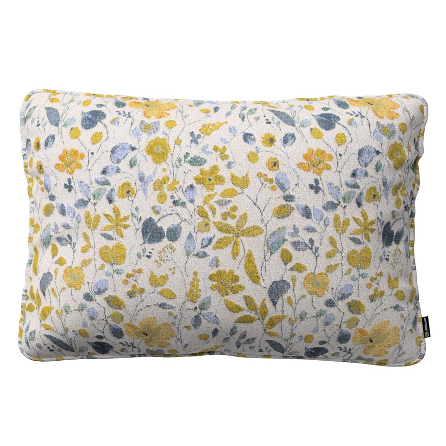 Poszewka Gabi na poduszkę prostokątna 60x40 żółto-niebieskie kwiaty na kremowym tle