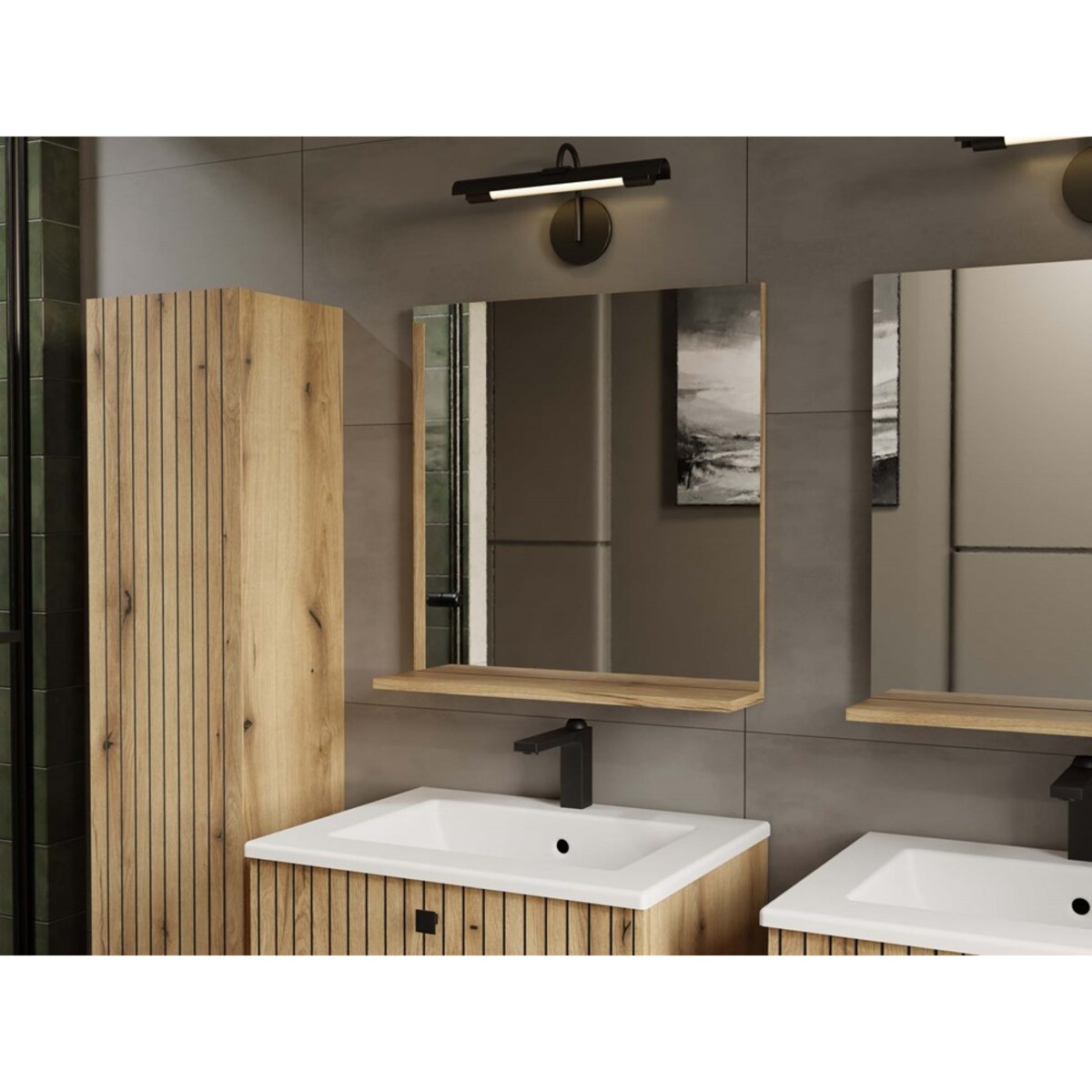 LUSTRO ŁAZIENKOWE Z PÓŁKĄ TIGO 60x61,5 CM DĄB EVOKE DO ŁAZIENKI PRZEDPOKOJU