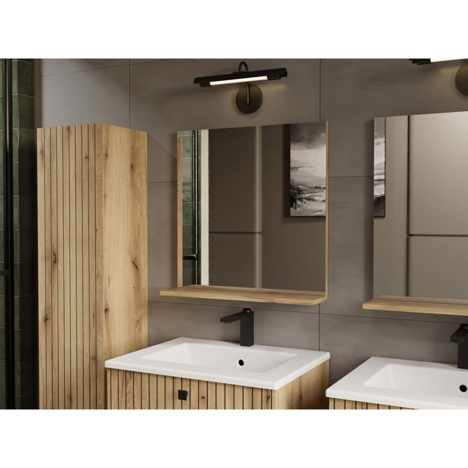 LUSTRO ŁAZIENKOWE Z PÓŁKĄ TIGO 60x61,5 CM DĄB EVOKE DO ŁAZIENKI PRZEDPOKOJU