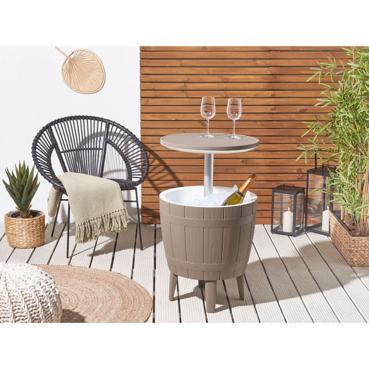 Okrągły stolik/ barek ogrodowy z funkcją chłodzenia 48 cm beżowoszary SILG