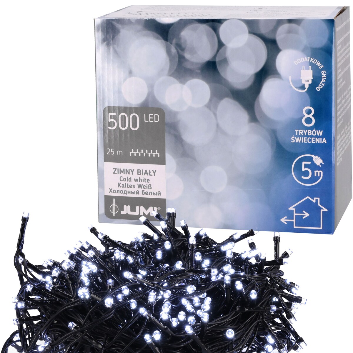 Lampki choinkowe zewnętrzne wewnętrzne 500 Led Zimny Biały Girlanda