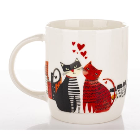 Kubek porcelanowy 350 ml koty 9x12,5x8,5 cm RED-BLACK z zakręconym ogonkiem