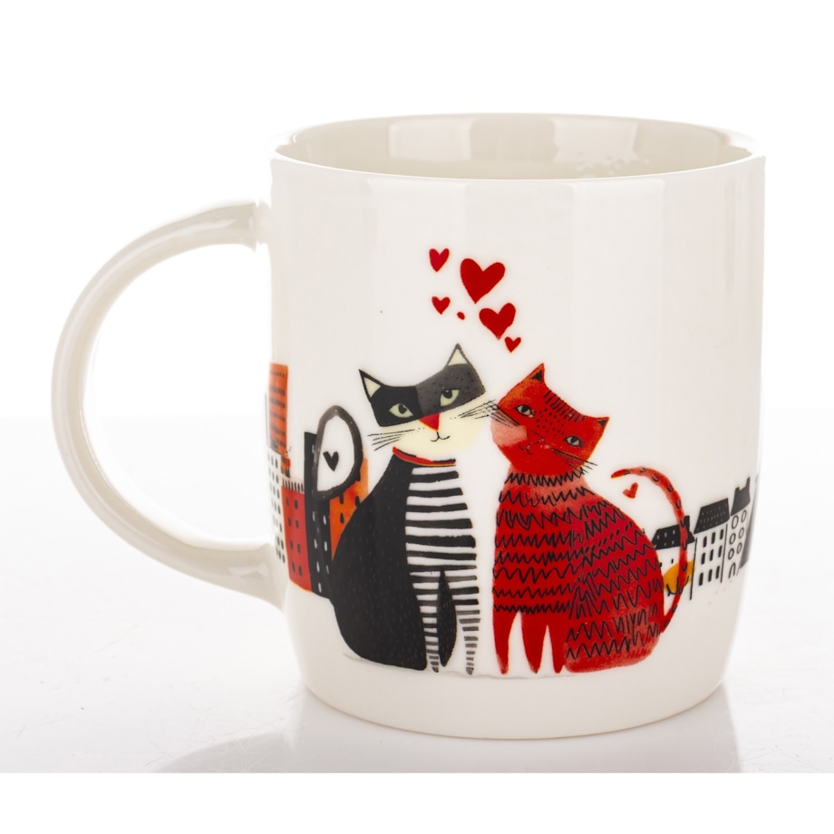 Kubek porcelanowy 350 ml koty 9x12,5x8,5 cm RED-BLACK z zakręconym ogonkiem