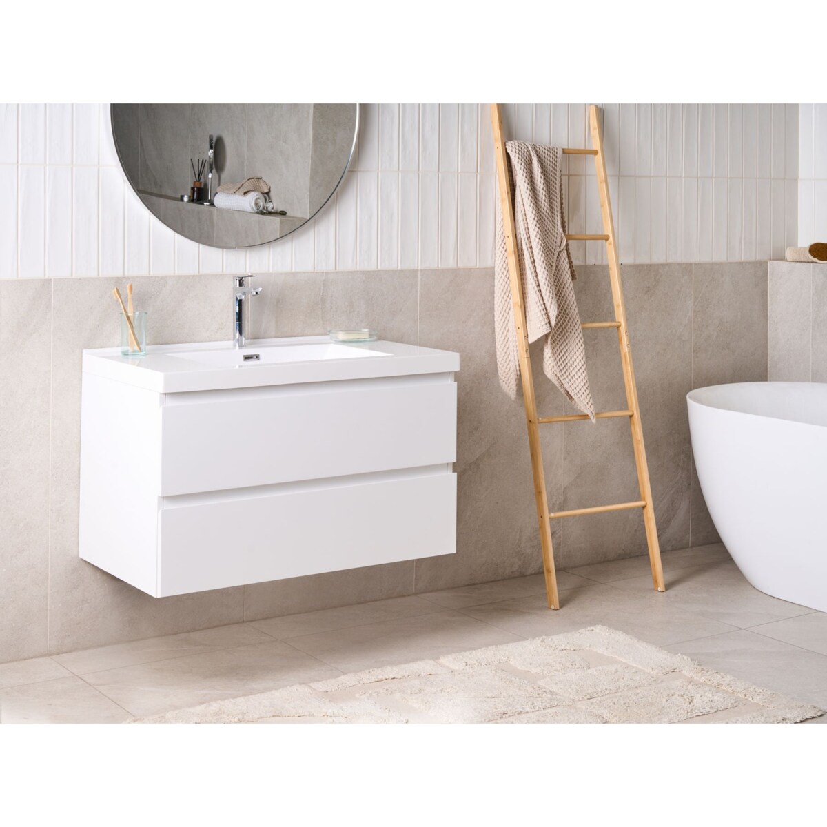 Szafka łazienkowa wisząca z umywalką TOTA 90 cm Biały