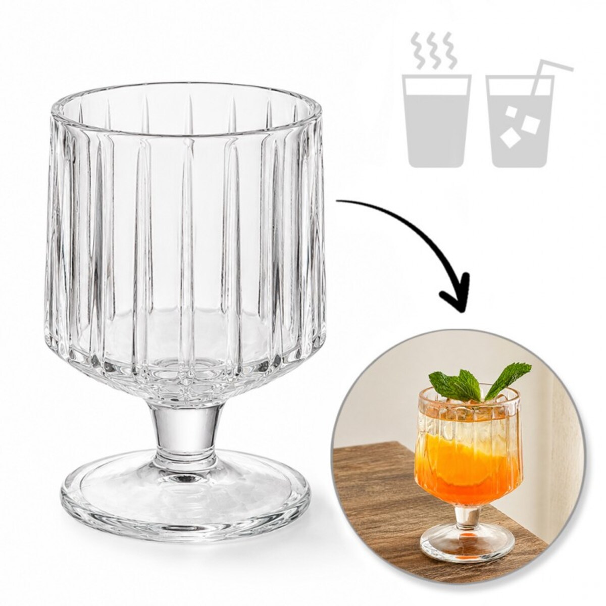 Zestaw 6 szt szklanek ryflowanych na nóżce do deserów, drinków 250ml SZK226ZESTAW6