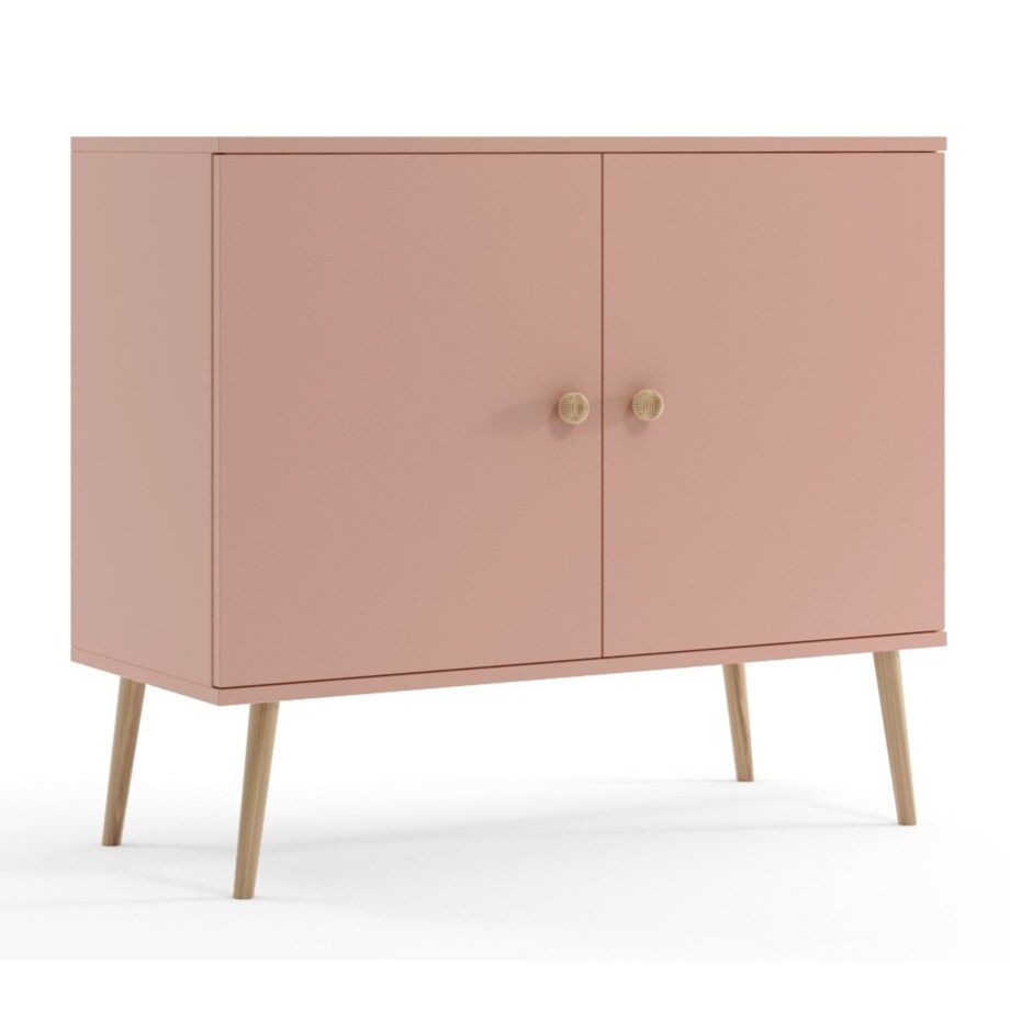 Komoda z półkami boho na wysokich nóżkach - Róż naturalny