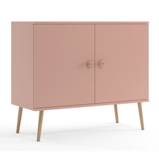 Komoda z półkami boho na wysokich nóżkach - Róż naturalny