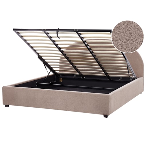Łóżko z pojemnikiem boucle 180 x 200 cm beżowoszare VAUCLUSE