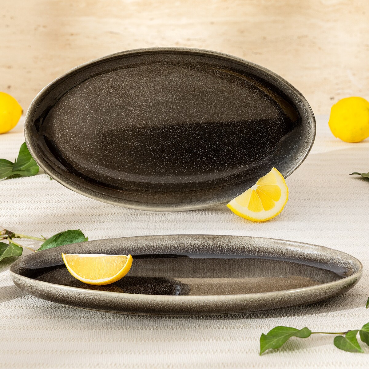 EDA Zestaw półmisków (2 szt.), brązowy/szary/beżowy