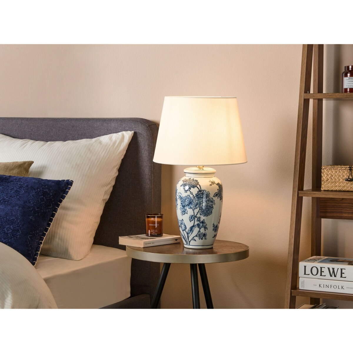 Lampa stołowa porcelanowa biało-niebieska BELUSO