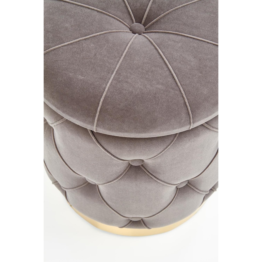 2 PUFY ZE SCHOWKIEM Grena szare PIKOWANE złota podstawa