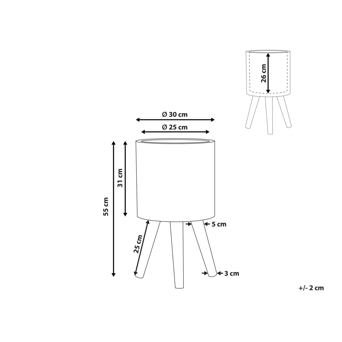 Doniczka na stojaku 30 x 30 x 55 cm jasnoszara NAUSA