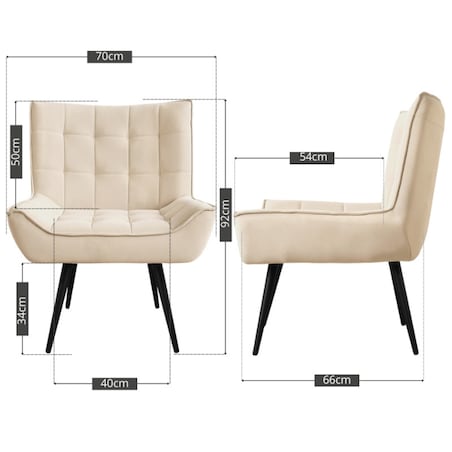 Fotel uszak tapicerowany welurowy wygodny z czarnymi nogami do salonu beżowy