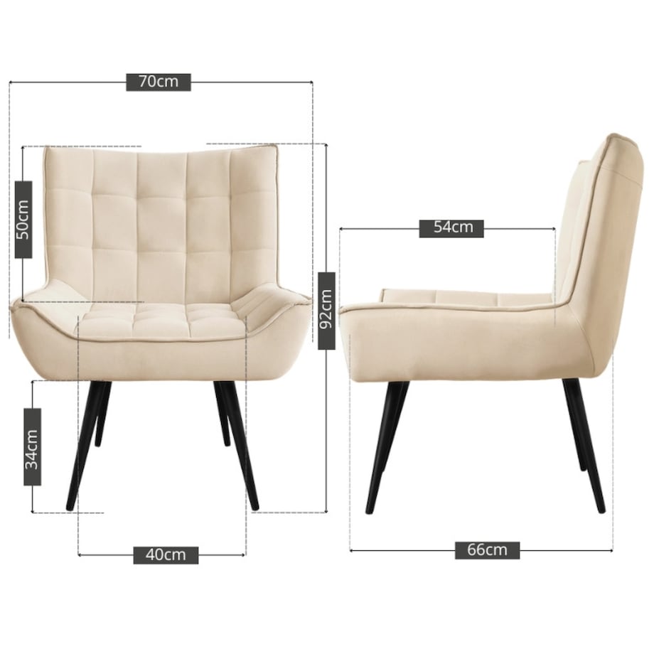 Fotel uszak tapicerowany welurowy wygodny z czarnymi nogami do salonu beżowy