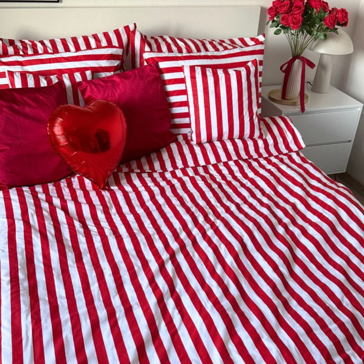 Pościel bawełniana 140x200 cm Pasy Czerwone walentynkowa Szyte w Polsce