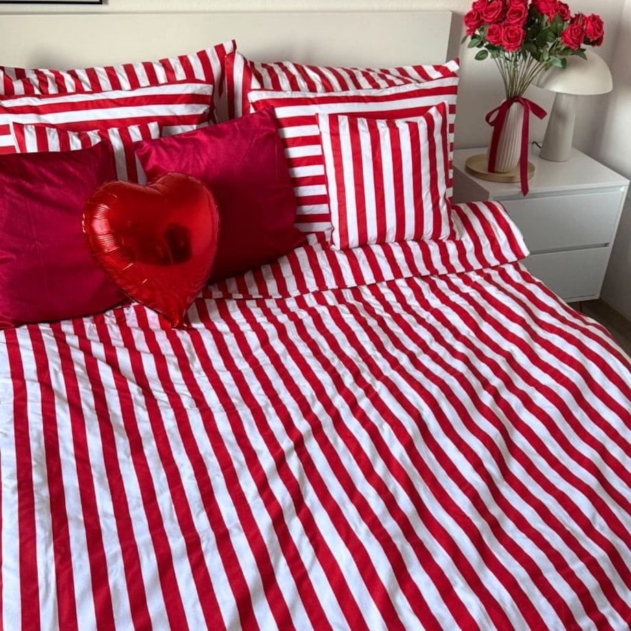Pościel bawełniana 140x200 cm Pasy Czerwone walentynkowa Szyte w Polsce