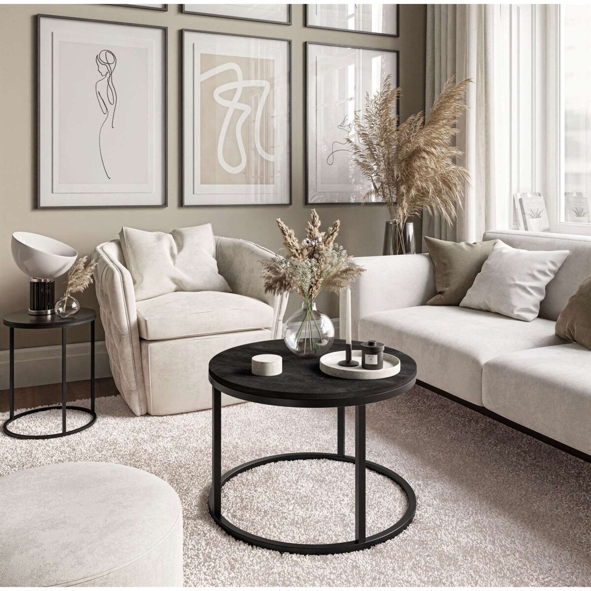 Okrągły stolik kawowy CIRI czarny ciemny beton