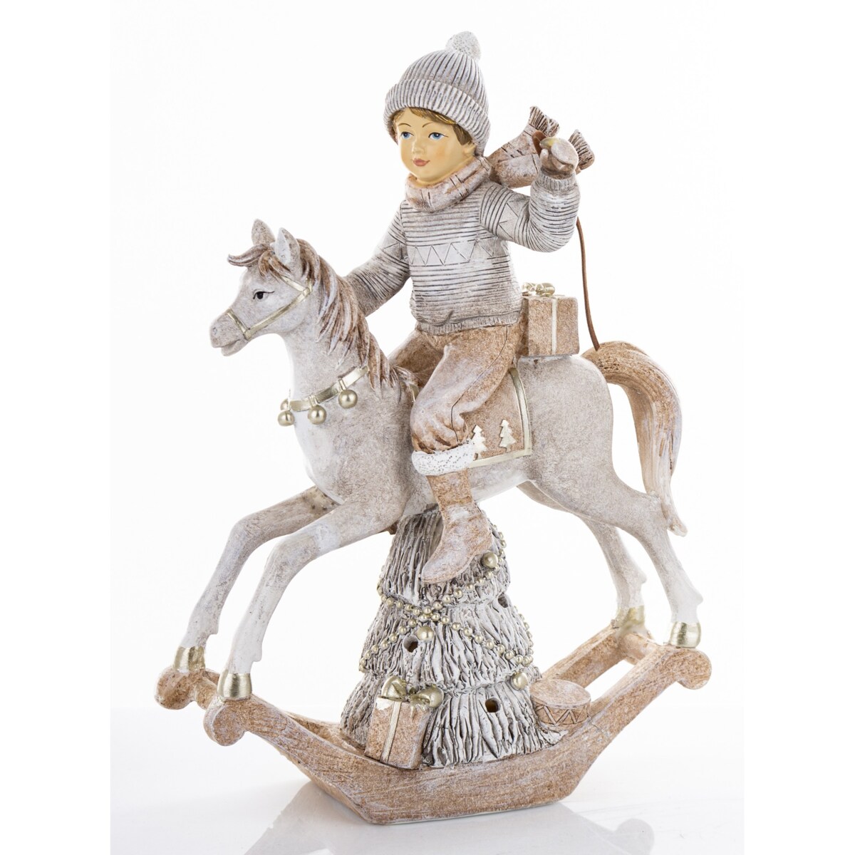 Dekoracja - figurka chłopca na koniu na biegunach i 26,5x17x7 cm LED