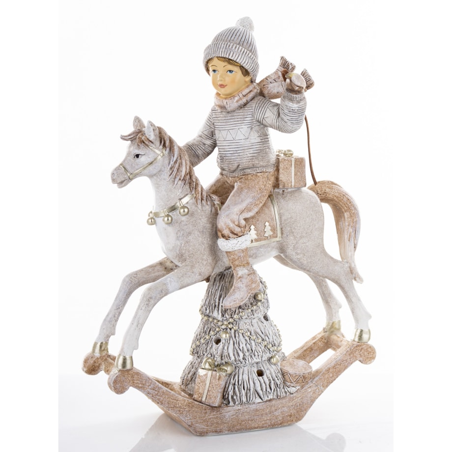 Dekoracja - figurka chłopca na koniu na biegunach i 26,5x17x7 cm LED