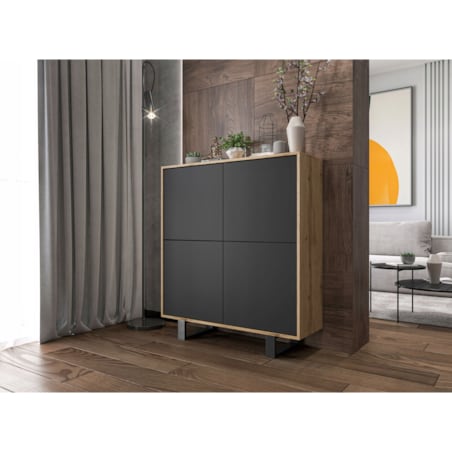 Industrialna Komoda Loft Szafka RTV Dąb Wotan Czarny MAT 113 cm