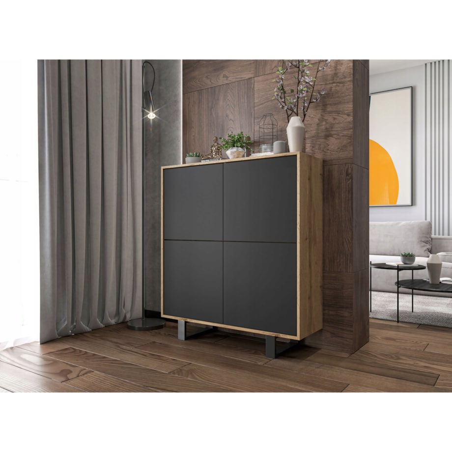 Industrialna Komoda Loft Szafka RTV Dąb Wotan Czarny MAT 113 cm