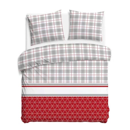 Pościel flanelowa 160x200 Skandia White, czerwona w białą kratę, Flanelove, Darymex