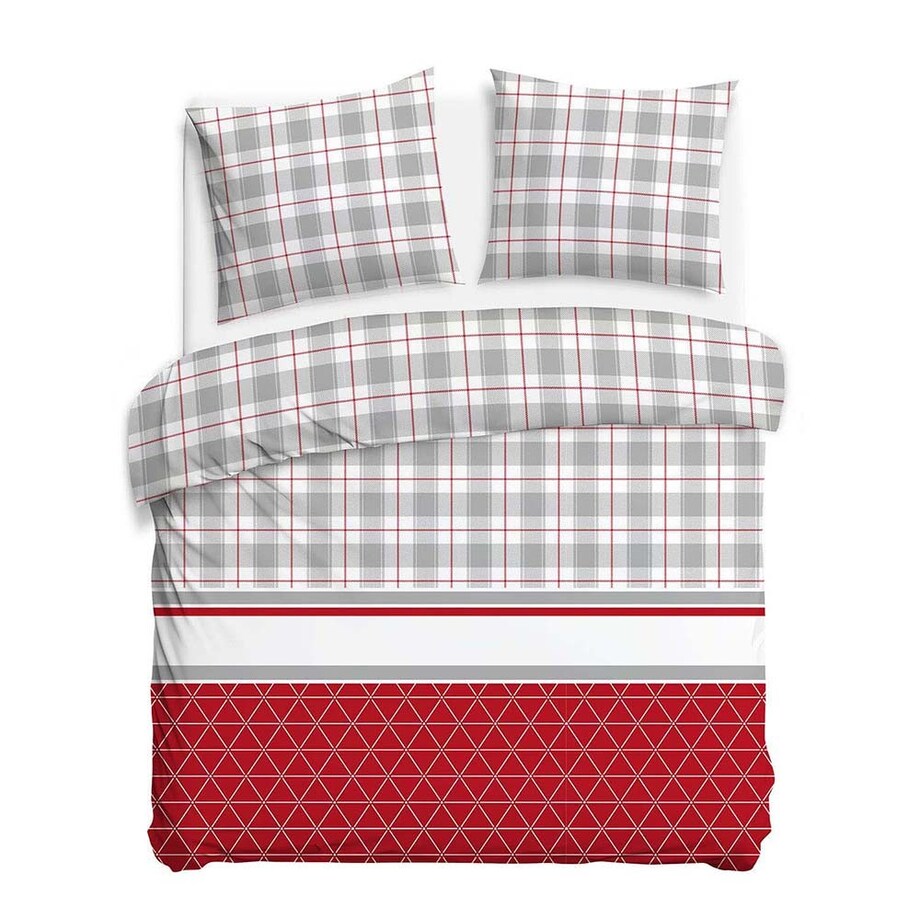 Pościel flanelowa 160x200 Skandia White, czerwona w białą kratę, Flanelove, Darymex