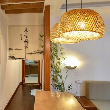 Lampa Wisząca Naturalna Boho Bambusowa Pleciona