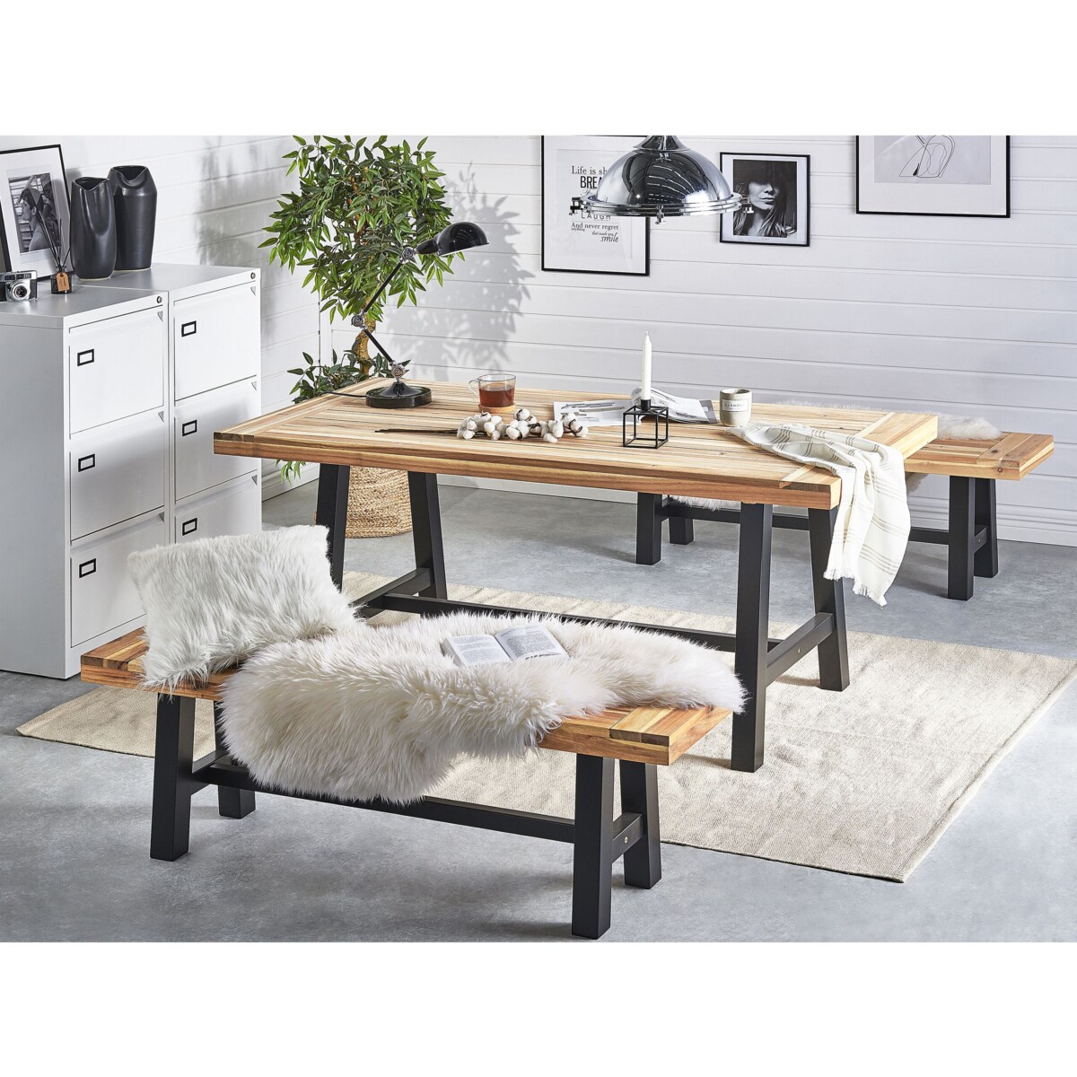 Zestaw ogrodowy drewniany stół i 2 ławki czarny SCANIA