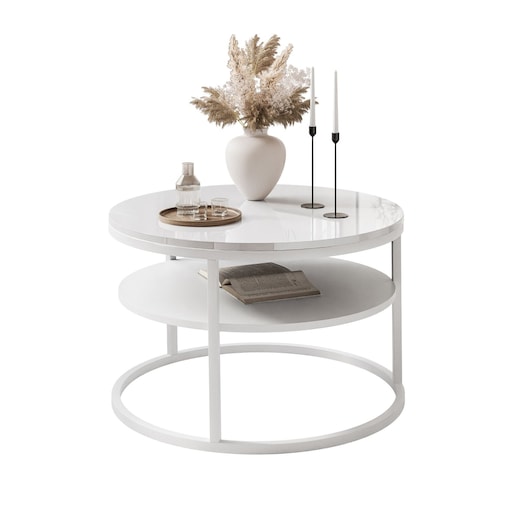 Stolik kawowy CIRI SLIM z półką biały połysk