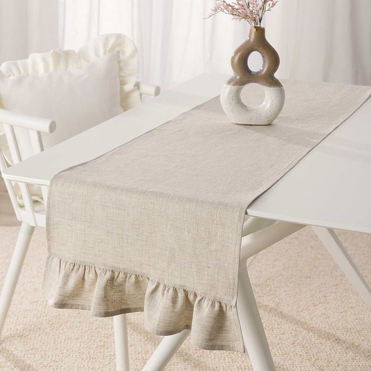 Bieżnik z falbaną 40x160 cm 40x160 naturalny len