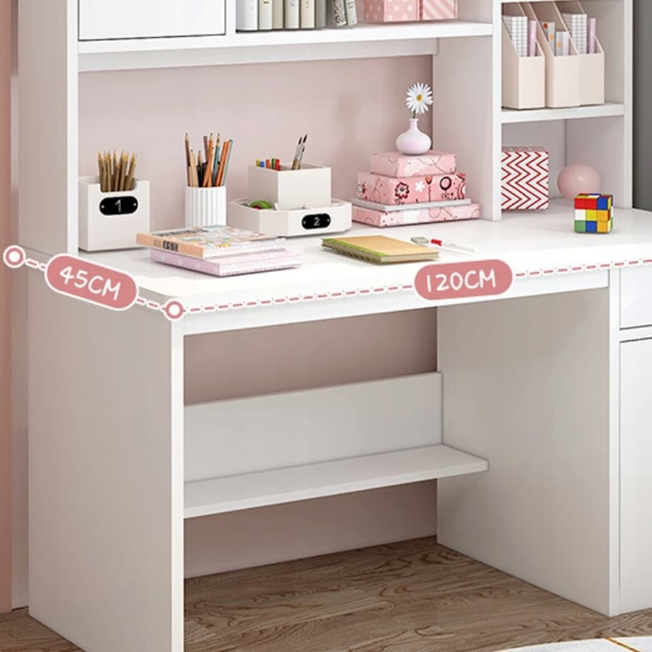 Biurko komputerowe białe loft pod laptop komputer skandynawski z 7 półkami