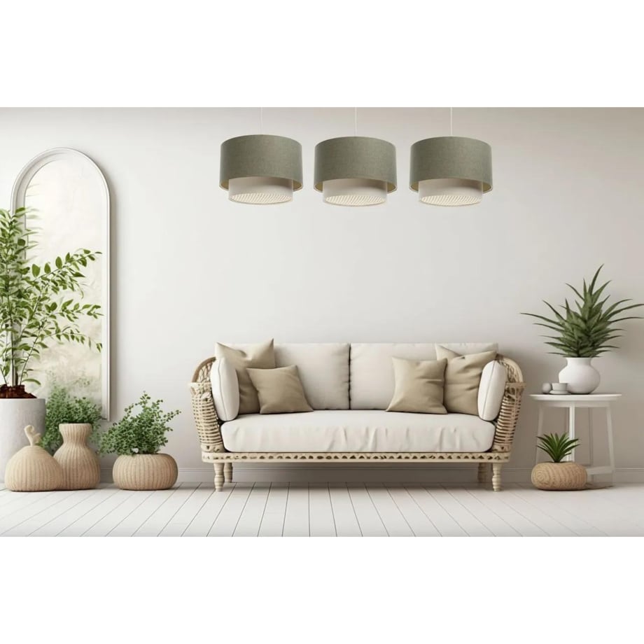 Lampa wisząca ERUTAN DOUBLE RATTAN 40 zielona/kremowa