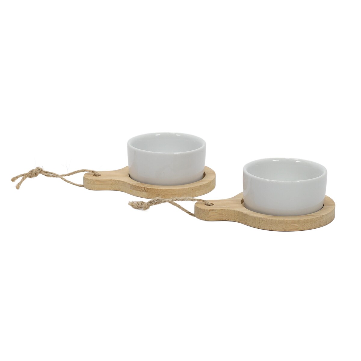 Zestaw do przekąsek, dressingów i przystawek - 2 okrągłe porcelanowe miseczki na tackach